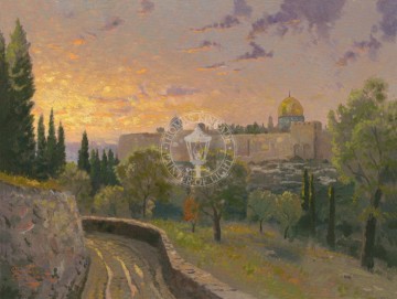 Jérusalem Coucher de soleil Thomas Kinkade Peinture à l'huile